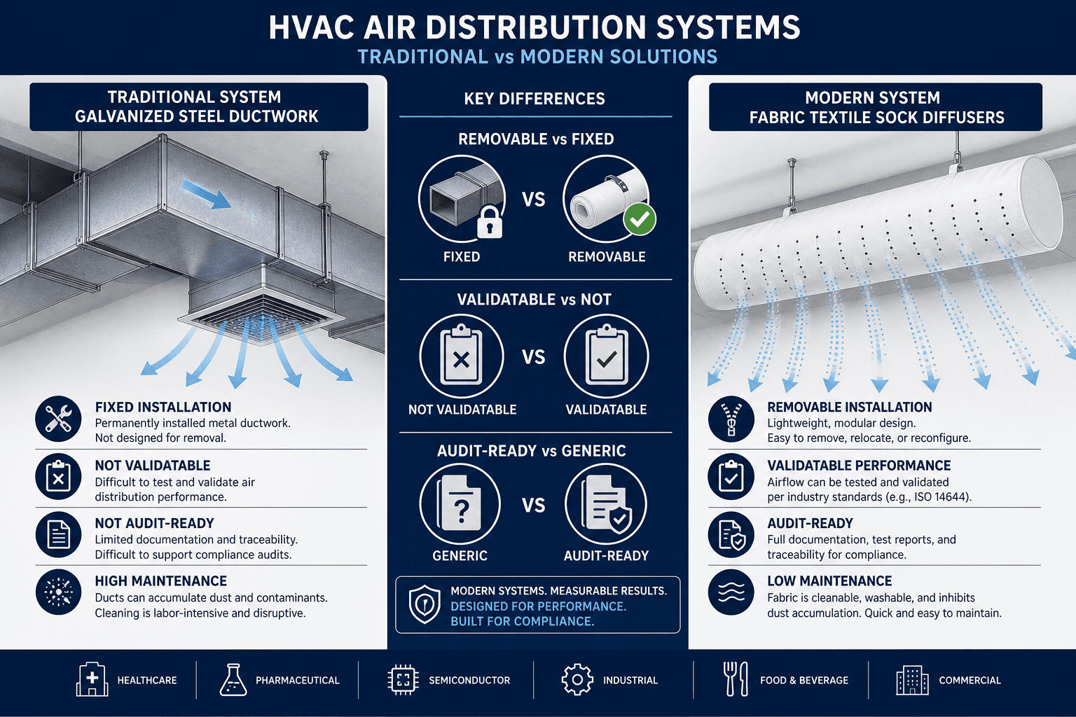 Sanificazione canali aria: cosa significa davvero (e perché i diffusori tessili HVAC sono un caso a parte)